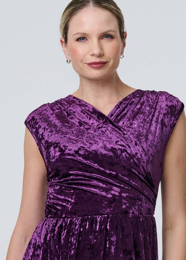 Izabel London Purple Crushed Velvet Fit & Flare Midi Dress