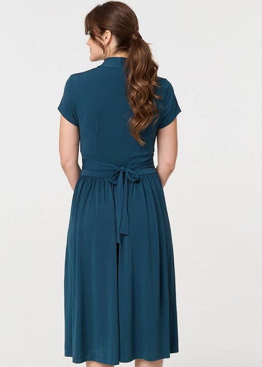 Izabel London Teal Cap Sleeve Tie Waist Jersey Midi Dress