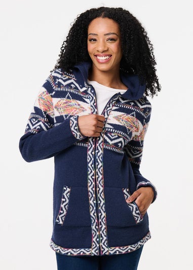 Izabel London Blue Nordic Print Zip Front Cardigan