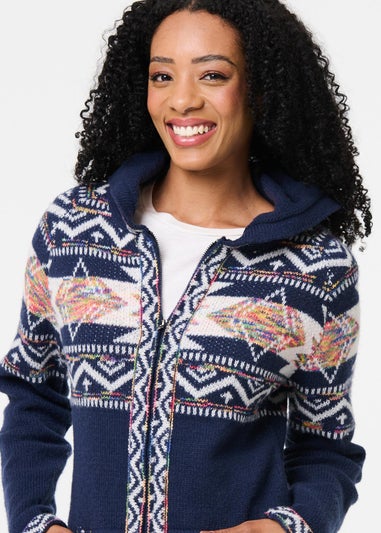 Izabel London Blue Nordic Print Zip Front Cardigan