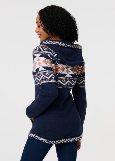 Izabel London Blue Nordic Print Zip Front Cardigan