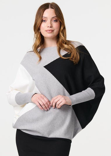 Izabel London Grey Colour Block Oversized Batwing Jumper