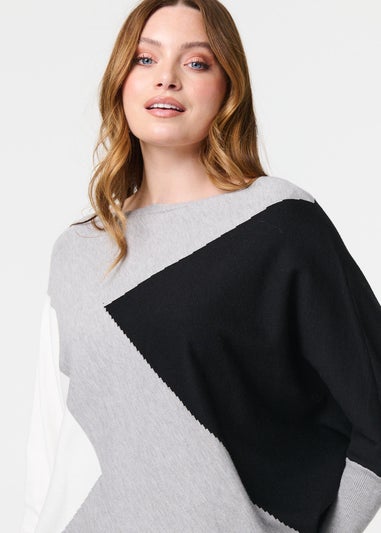 Izabel London Grey Colour Block Oversized Batwing Jumper