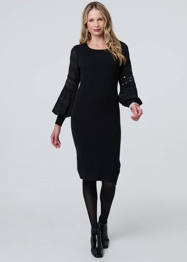 Izabel London Black Long Sheer Sleeve Bodycon Knit Dress