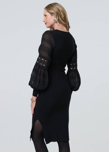 Izabel London Black Long Sheer Sleeve Bodycon Knit Dress