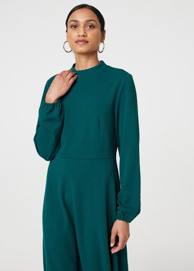 Izabel London Green High Neck Long Sleeve A-Line Midi Dress