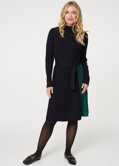 Izabel London Black Colour Block High Neck Pleated Knit Dress