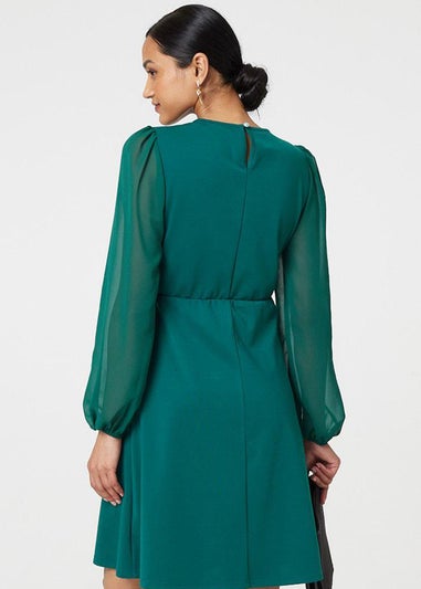 Izabel London Green Long Sleeve Skater Dress with Belt