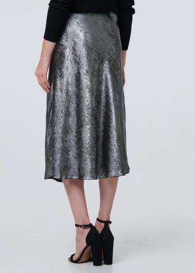 Izabel London Silver Metallic A-Line Midi Slip Skirt