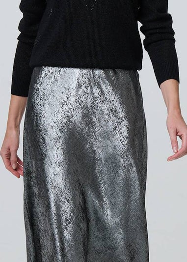 Izabel London Silver Metallic A-Line Midi Slip Skirt