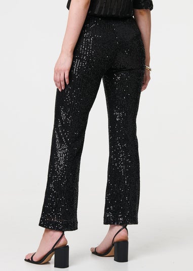 Izabel London Black High Waist Flared Sequin Trousers