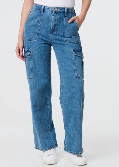 Izabel London Blue High Waist Denim Cargo Jeans