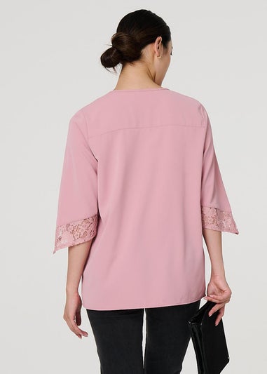 Izabel London Pink Lace Detail Blouse