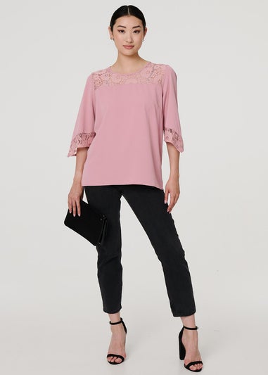 Izabel London Pink Lace Detail Blouse