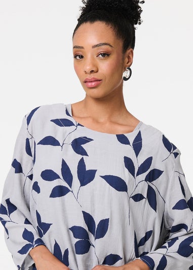 Izabel London Blue Leaf Print Longline Layered Tunic Blouse