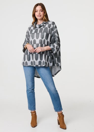 Izabel London Green Geo Print Roll Neck Oversized Top