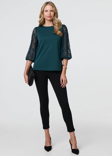 Izabel London Green Floral Lace Blouse