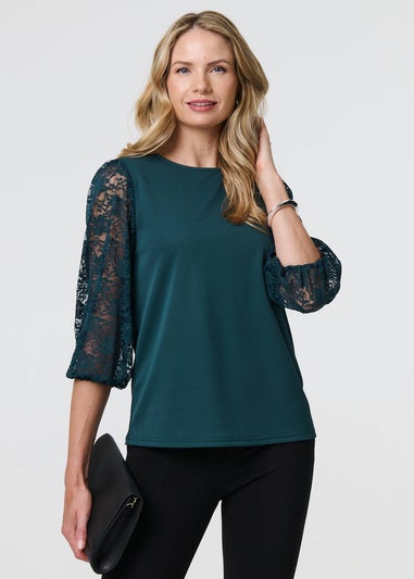 Izabel London Green Floral Lace Blouse