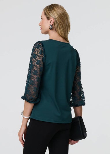 Izabel London Green Floral Lace Blouse