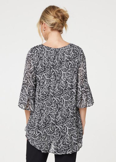 Izabel London Black Leaf Print High Low Blouse