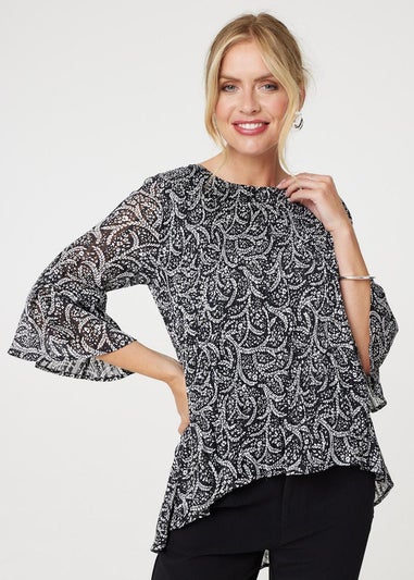 Izabel London Black Leaf Print High Low Blouse