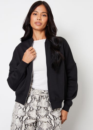 Threadbare Black Freddie Zip-Up Sweat Bomber Jacket