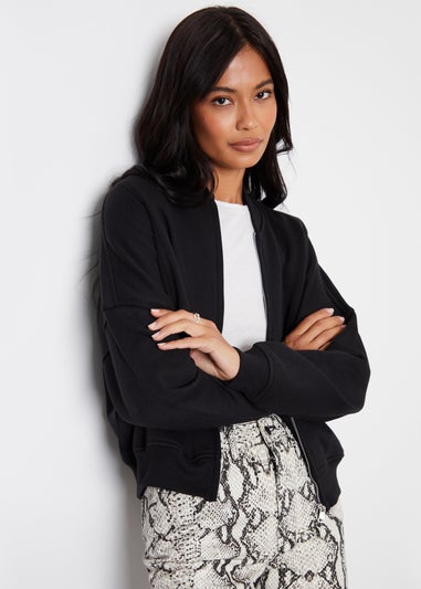 Threadbare Black Freddie Zip-Up Sweat Bomber Jacket