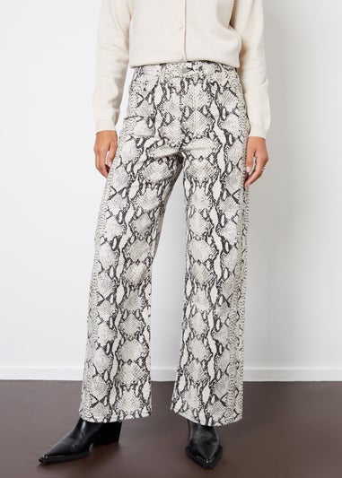 Threadbare Grey Soleil Snake Print Wide Leg Denim Jeans