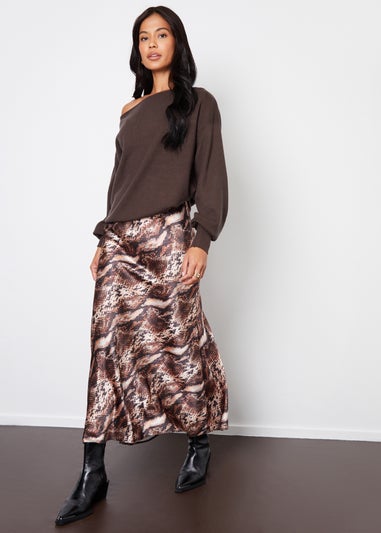 Threadbare Brown Ariel Satin Maxi Slip Skirt