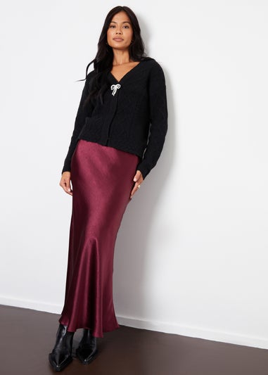 Threadbare Burgundy Ariel Satin Maxi Slip Skirt