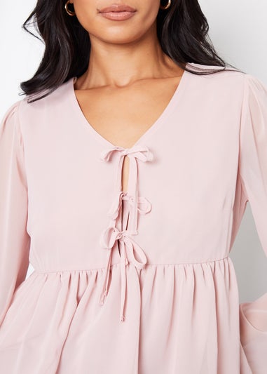 Threadbare Pink Nairn Chiffon Tie Front Smock Blouse