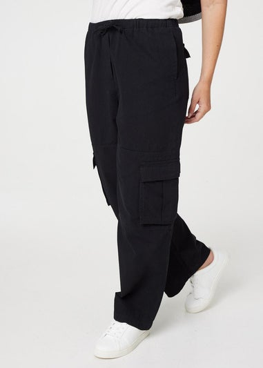 Izabel London Black Wide Leg Tie Waist Cargo Trousers