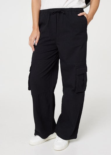 Izabel London Black Wide Leg Tie Waist Cargo Trousers