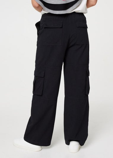 Izabel London Black Wide Leg Tie Waist Cargo Trousers