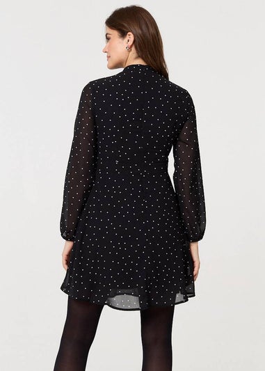 Izabel London Black Polka Dot Sheer Layer Mini Skater Dress