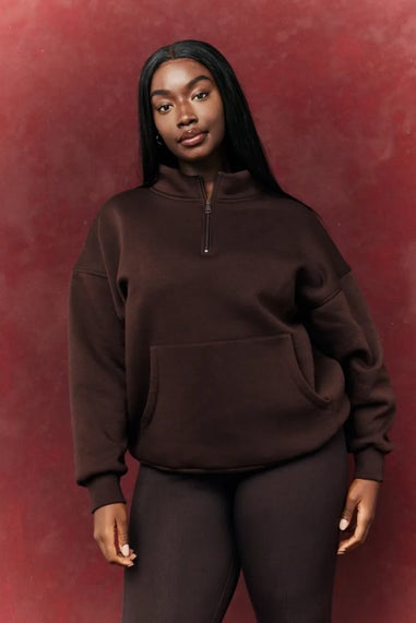 In The Style Chocolate Fits Quarter Zip Printed Sweatshirt