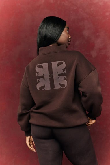 In The Style Chocolate Fits Quarter Zip Printed Sweatshirt