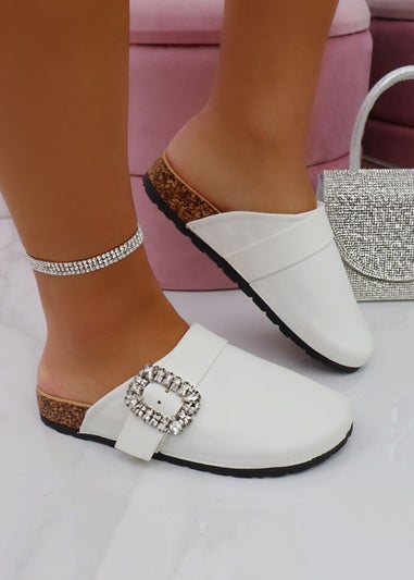 Love Lemonade White Crystal Buckle Clogs