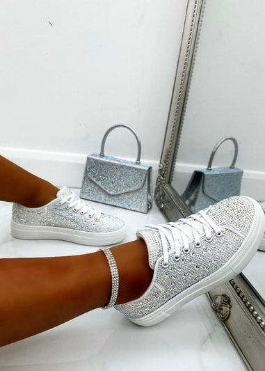 Love Lemonade White Crystal Energy Rhinestone Trainers