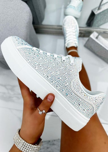 Love Lemonade White Crystal Energy Rhinestone Trainers