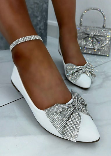 Love Lemonade White Crystal Bow Dolly Shoes