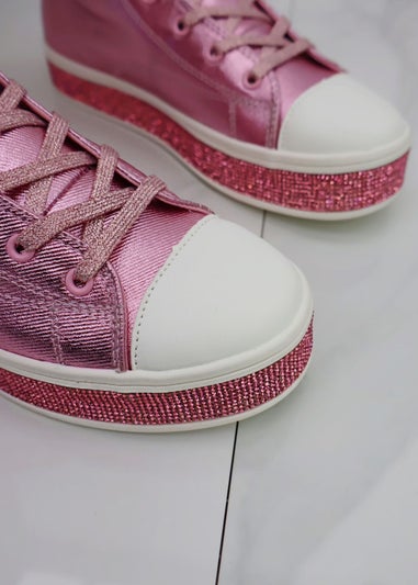 Love Lemonade Pink Crystal Canvas High Top Trainers