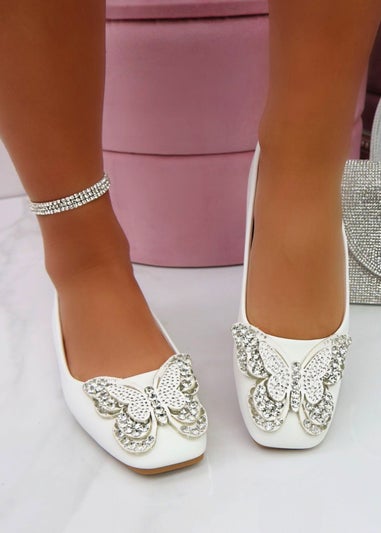 Love Lemonade White Crystal Butterfly Queen Flats