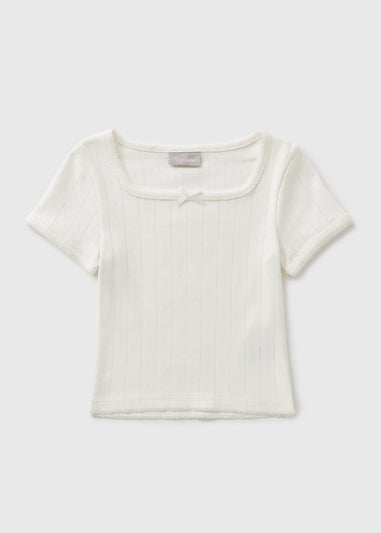Girls White Pointelle T-Shirt (7-15yrs)