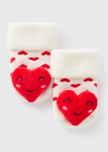 Baby Cream Valentines Heart Rattle Socks (Newborn-6mths)