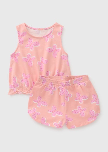 Girls Peach Butterfly Vest & Shorts Set (1-7yrs)