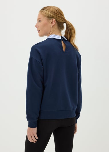 Navy Oui Mais Collared Sweatshirt