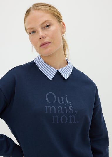 Navy Oui Mais Collared Sweatshirt