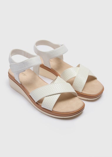 White Embossed Wedged Sandals