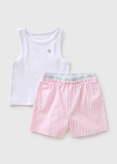 Girls White Flower Stripe Ribbed Pyjama Set (7-13yrs)